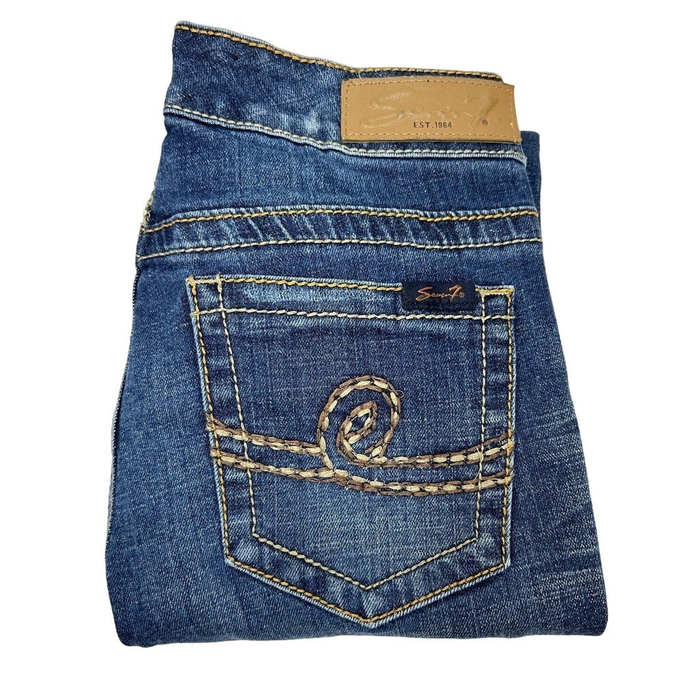 7 Seven Blue Jeans Cropped Womens Size 6 Stretch Thick Stitch Y2K Dark Wash